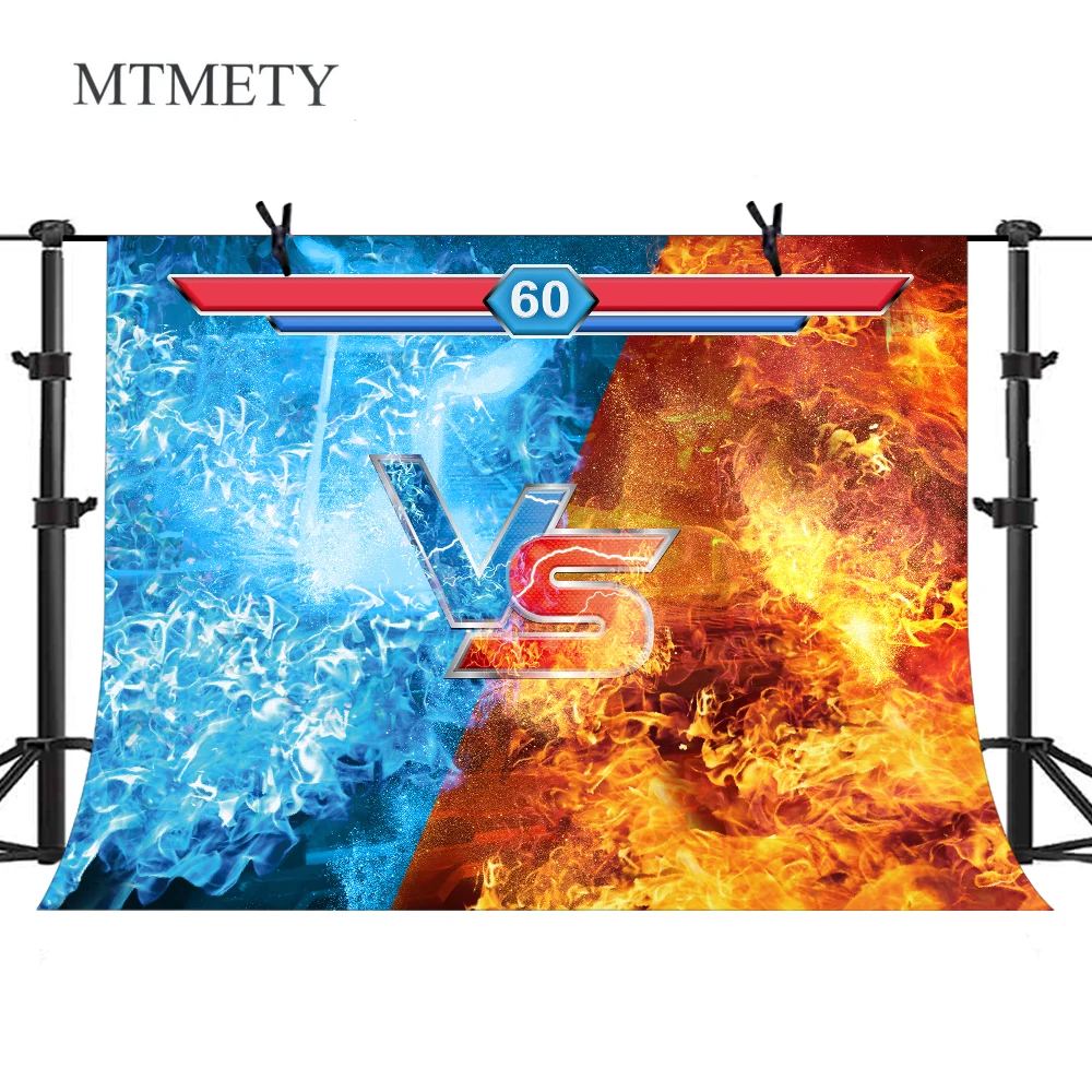 

MTMETY Ice Fire VS Backdrop Super Hero Red Blue Wrestle Game Video Photography Background Vinyl Photo Booth Studio Props