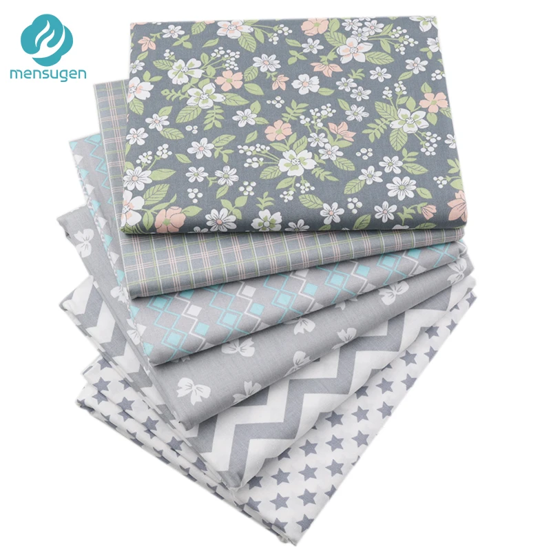 Mensugen 6 шт./лот 40 см* 50 см Серый Цветочные хлопка Ткань для пэчворка quliting Вышивание записки DIY Материал Tilda кукла ткань