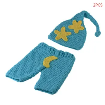 

Newborn Baby Crochet Knitted Moon Stars Style Hat Pants Photo Photography Props A2UB