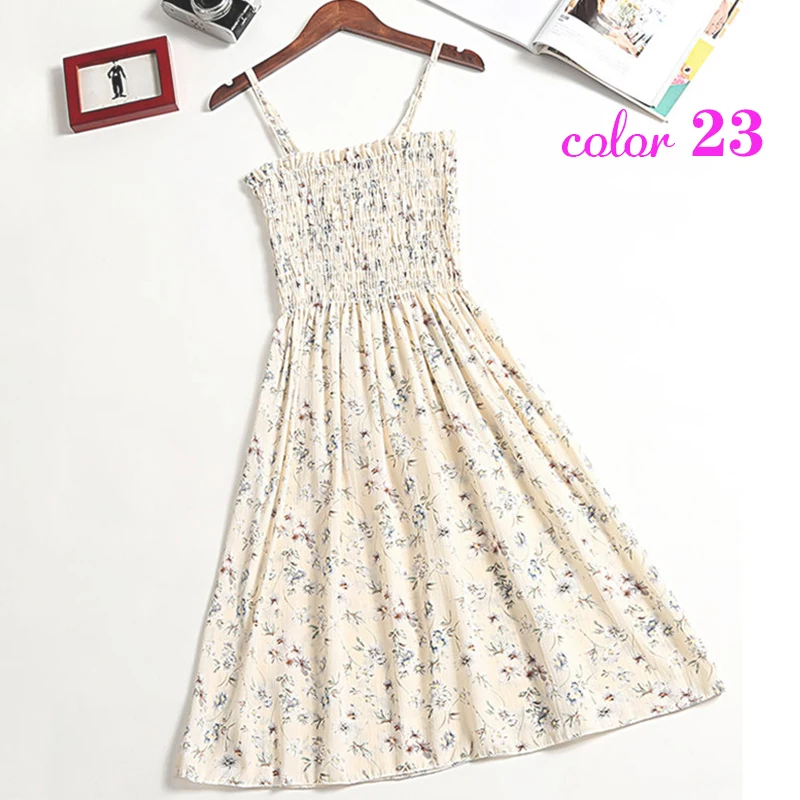 Women Summer Flower Chiffon Dress Girl 2020 Midi Sundress Beach Maxi Robe Dresses Korean Style Print Elegant Sleeveless Dress