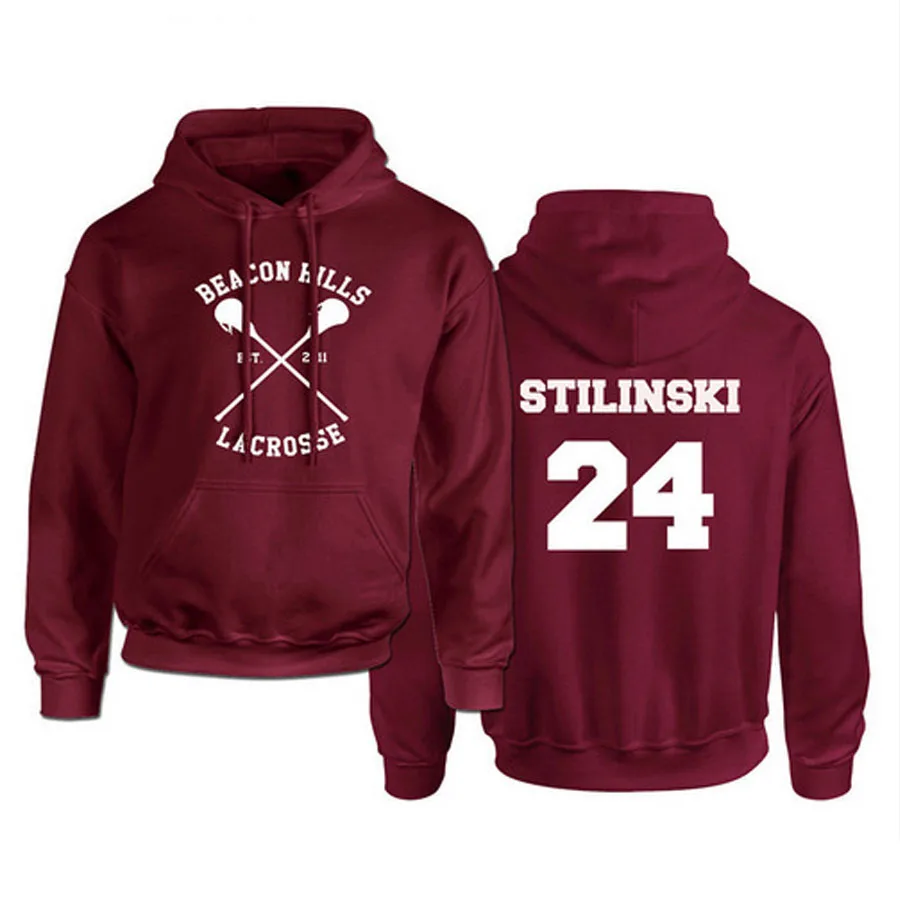 Sudadera con capucha de Teen Wolf para hombre y mujer, ropa deportiva unisex con estampado de Lacrosse y McCall 11, Stilinski 24 y Lahey 14, jersey de chándal de la serie de anime disponible en color rojo