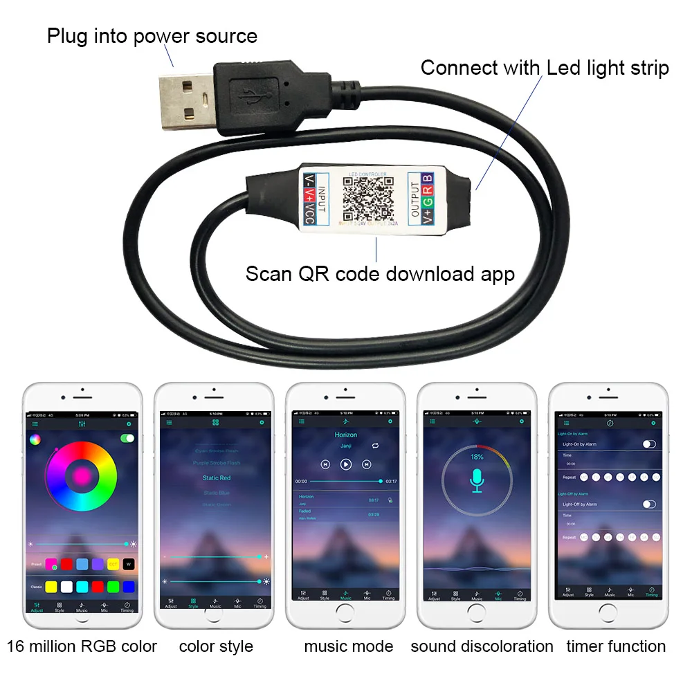 Умная цветная(RGB) Bluetooth светодиодный контроллер питаемые через USB порт для 3528 5050 RGB светильник многоцветный DC 5V с таймером нержав