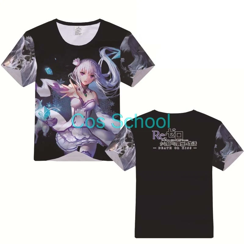 Аниме рам и рем футболка для косплея Re: Zero Starting Life in anthorn World Emilia Costumes Rem с короткими