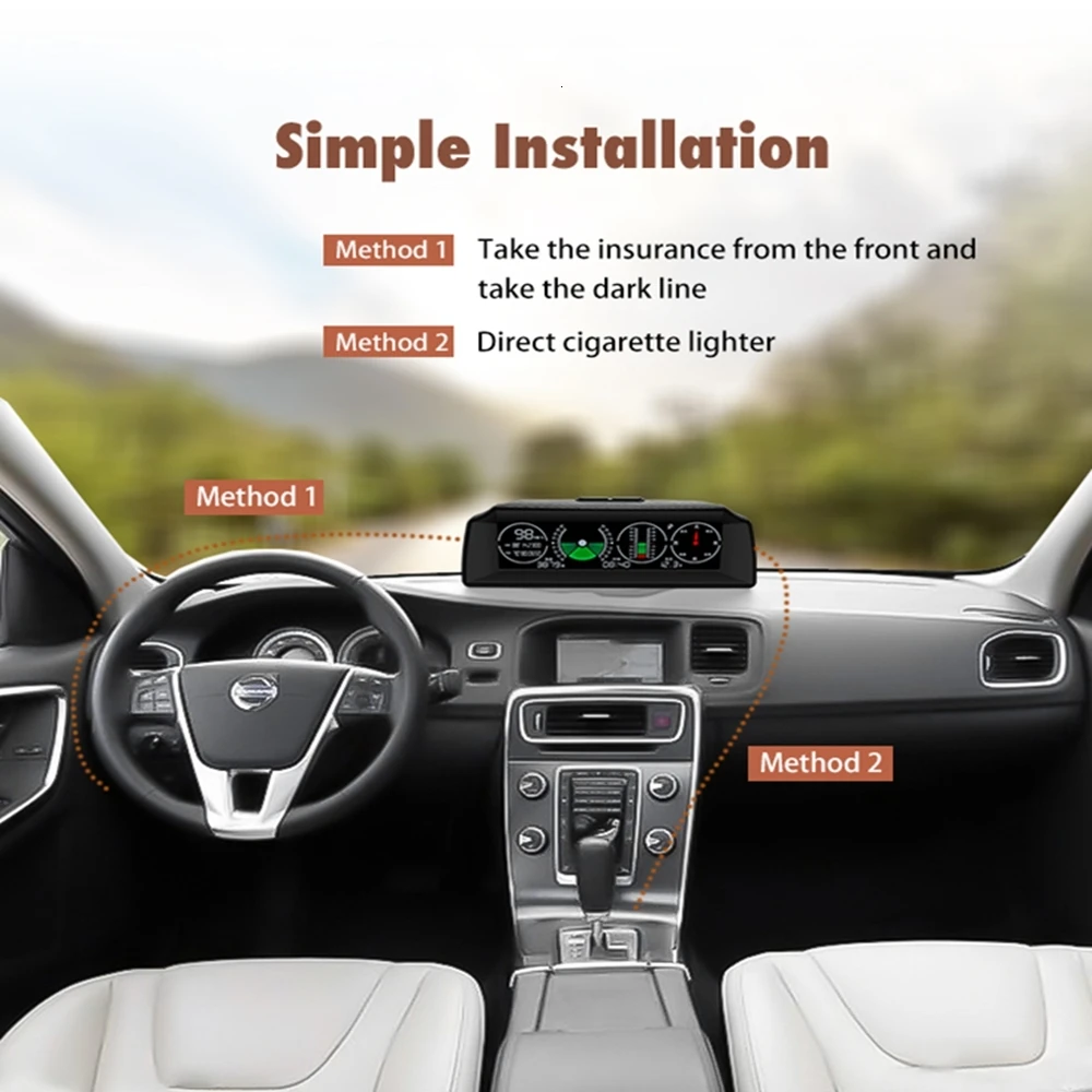 Автомобильный HUD Go-2 Gps дисплей на голову Скорость уклон метр компас инклинометра автомобильный Hud угол наклона транспортир часы Latitud