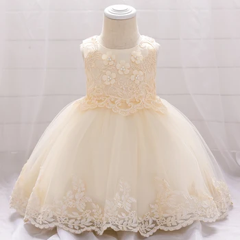 

2020 Winter Beading First Birthday Dress For Baby Girl Clothes Child Infant Dress White Princess Dresses Flower Party Ball Gown