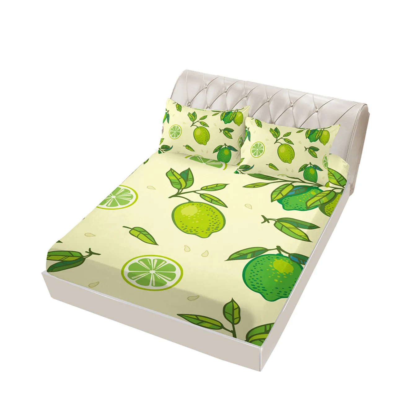 Fruit Fitted Sheet, Lemon Style Soft Decorative Fabric Bedding All-Round Elastic Pocket, Wrinkle& Fade Resistant Bedding