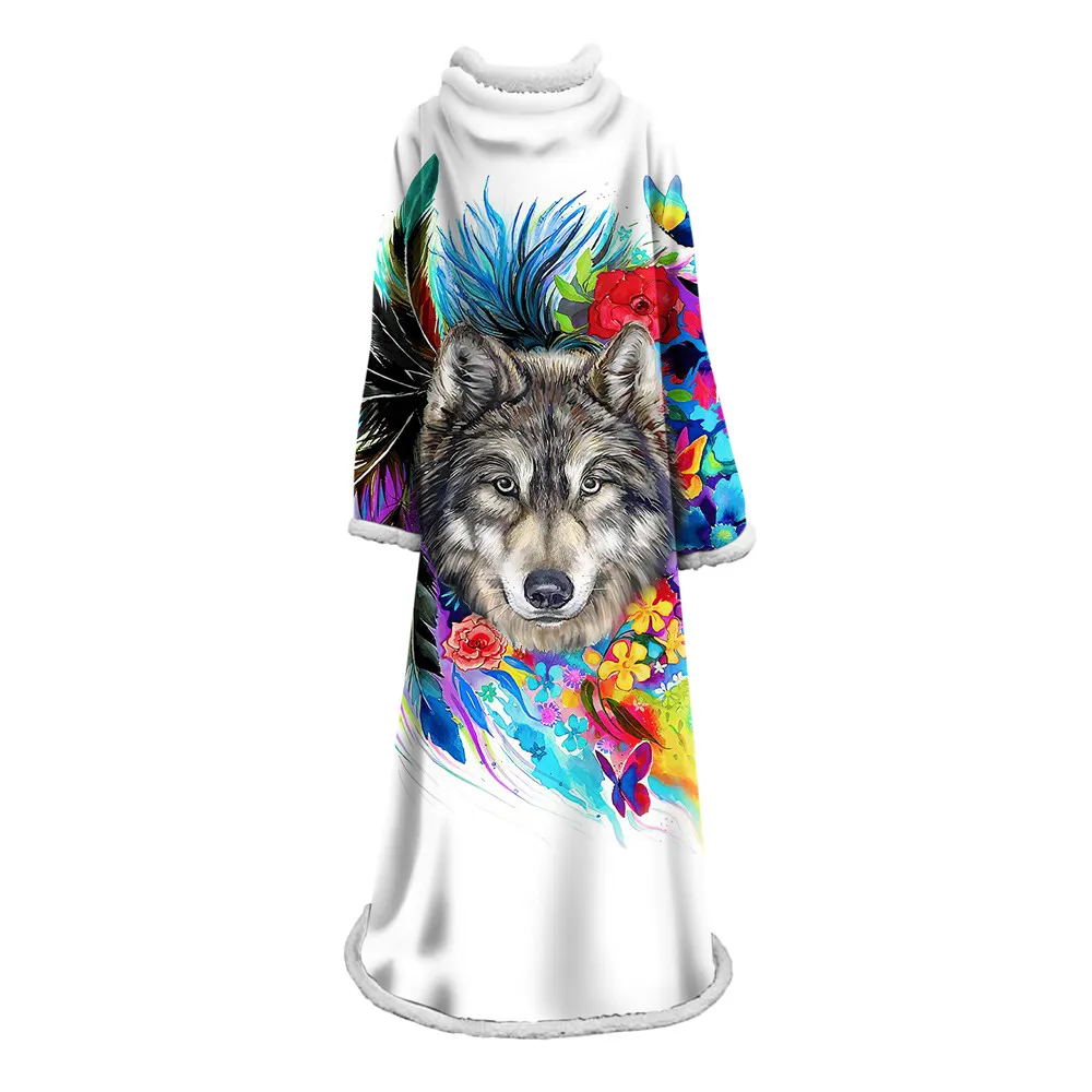 

Wolves Throw Blanket Moon Forest Sherpa Sleeve Blanket for Beds Velvet Plush Bedspread cobertor With Sleeve
