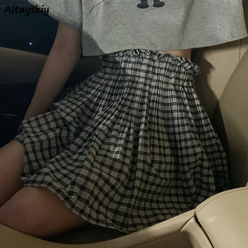 Minifaldas plisadas con volantes para mujer, estilo japonés, cintura elástica, Kawaii, moderno y elegante, Harajuku universitario