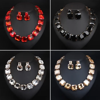 

Fashion Crystal Stone Gem Jewelry Sets Women Rhinestone Necklace Earrings Statement Choker Bridal Wedding Party Gifts Accessory