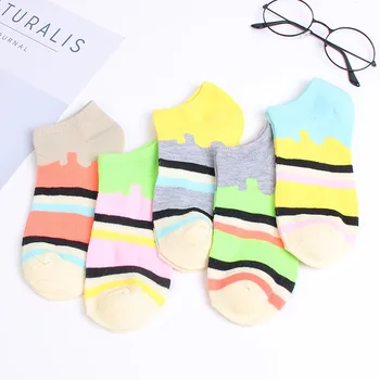 

5 pairs/lot Spring Summer Colorful Stripes Women's Socks Cotton Shallow Mouth Happy Socks Girls Casual Calcetines Hombre Meias