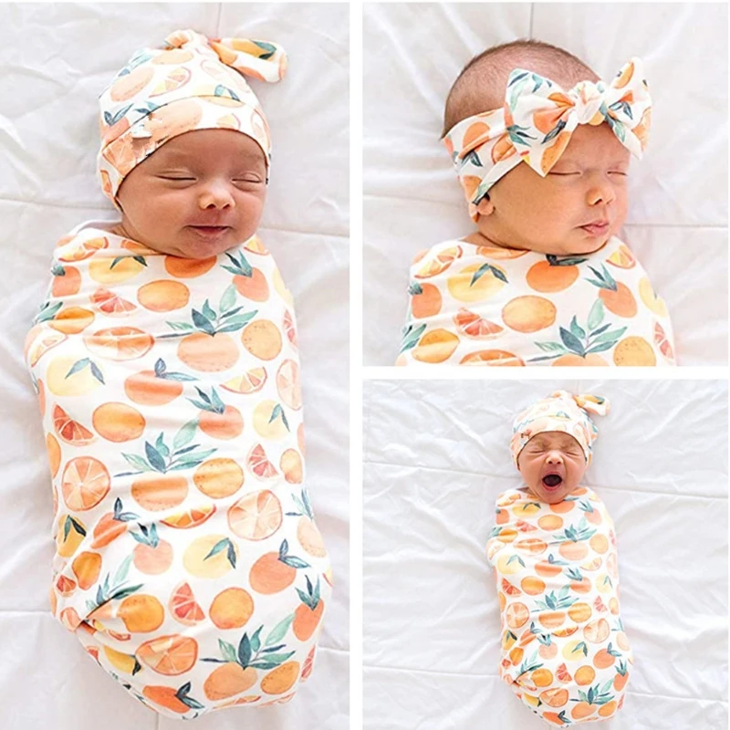 Ropa de cama de algodón para bebé recién nacido, manta envolvente, saco de dormir, diadema, conjunto de 3 uds.
