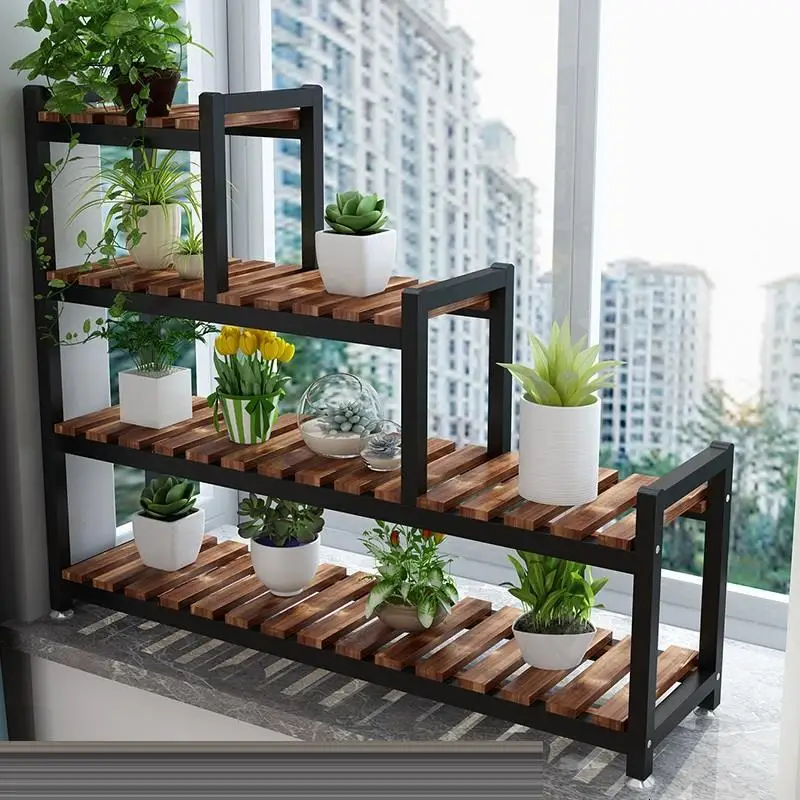 Decorativa Madera Indoor Plant Estanteria Para Plantas Pot Balcony Shelf Dekoration Stojak Na Kwiaty Outdoor Flower Stand