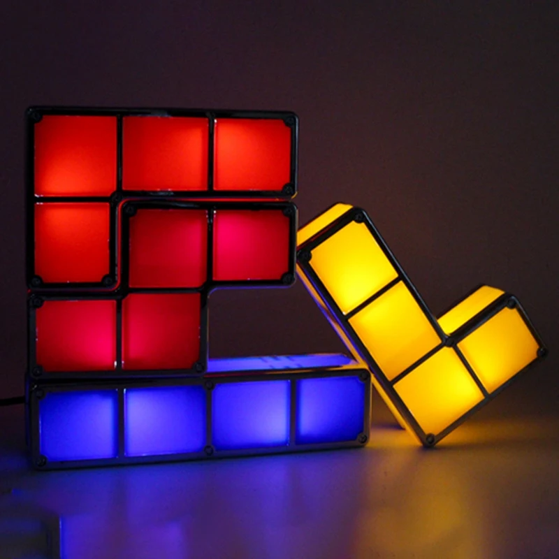 Детский Ночной светильник DIY Tetris Puzzle светильник s Штабелируемый кубик Новинка игрушка прикроватная Красочный Светодиодный светильник Декор Детский подарок EU Plug