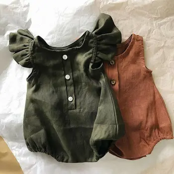 

0-18M Newborn Infant Baby Girls Ruffles Romper Vintage Jumpsuit Soft Solid Baby Girls Clothes Summer Costumes