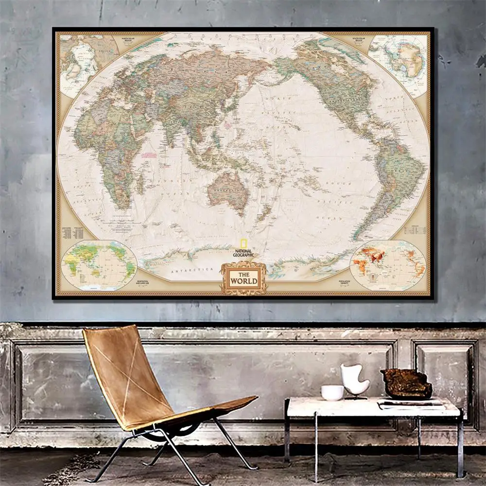 

59x88 Inch Posters and Prints The World Geographic Map Canvas Paintings Wall Art Pictures for office ,Study Room Home Decor