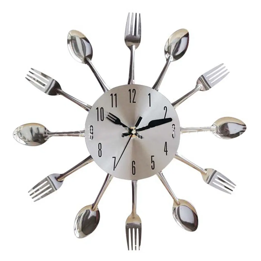 Stainless Steel Knife Fork Spoon Kitchen Restaurant Wall Clock Home Decoration Wall Clocks Multifunctional Tools