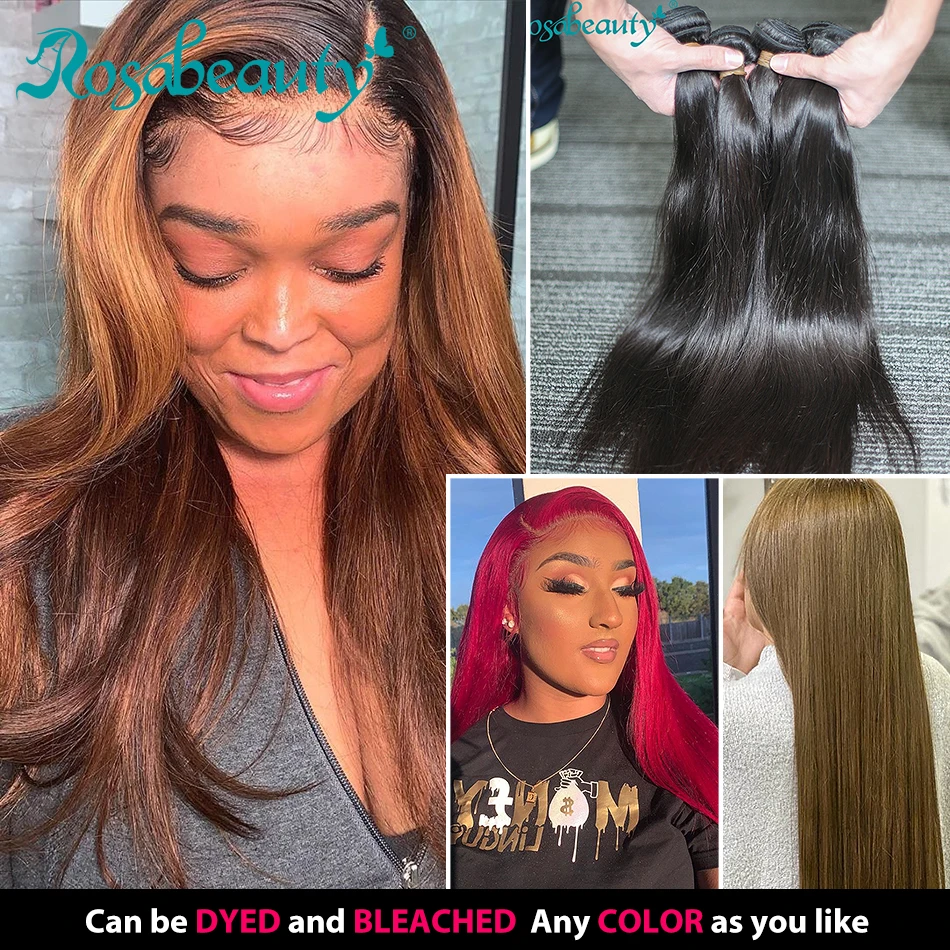 Rosabeauty 4 Bundles/Lot 10-28 Inch Natural Color Brazilian Straight Bundles Virgin Hair Weft 100% Human Hair Weave Grade 10A