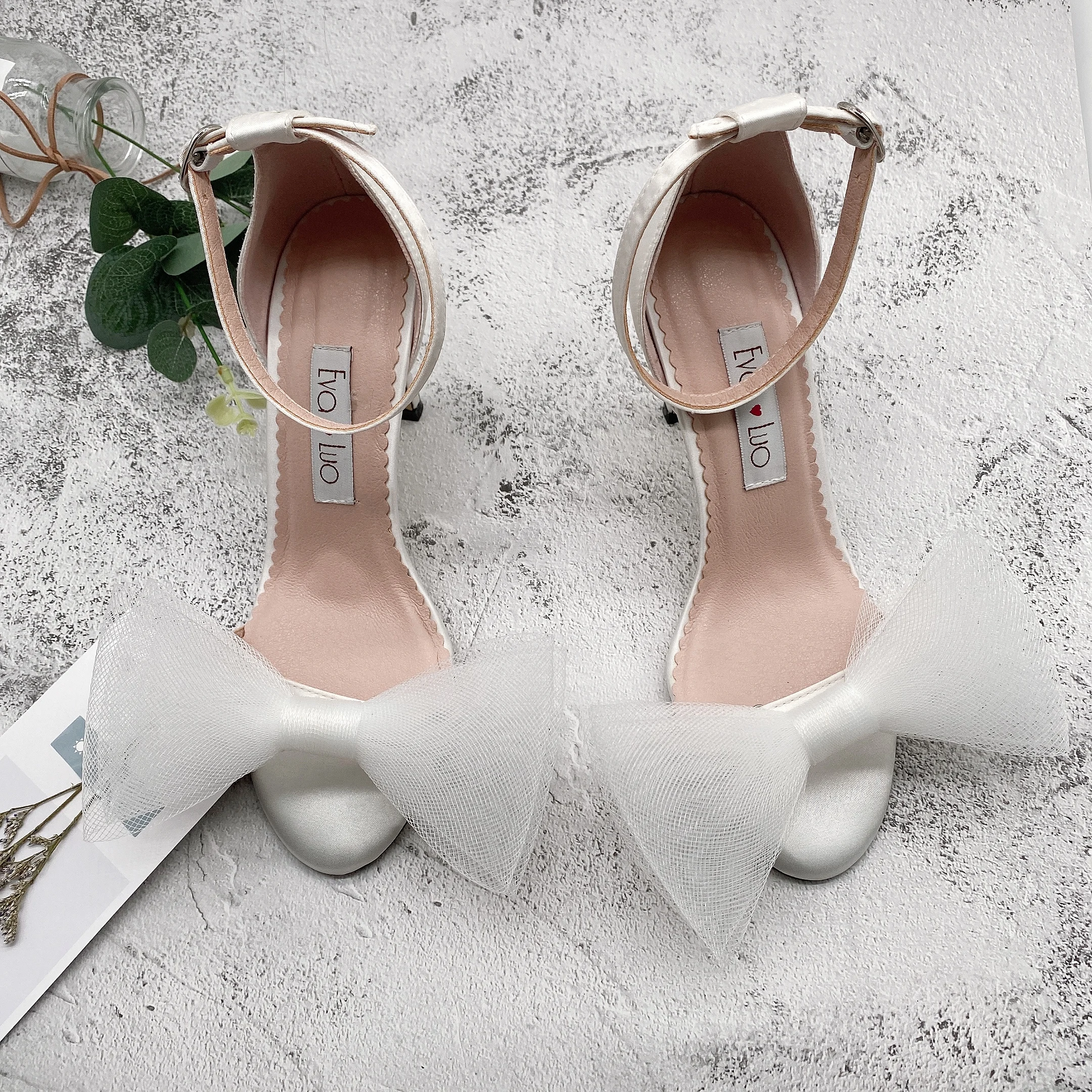 white strappy wedding shoes