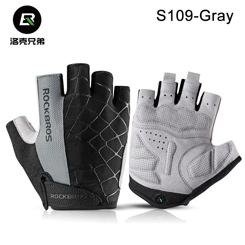 S109-Gray ROCKBROS дышащие велосипедные перчатки с полупальцами, гелевая накладка, противоударные перчатки для горного велосипеда, противоскользящие износостойкие велосипедные перчатки - Цвет: S109-Gray