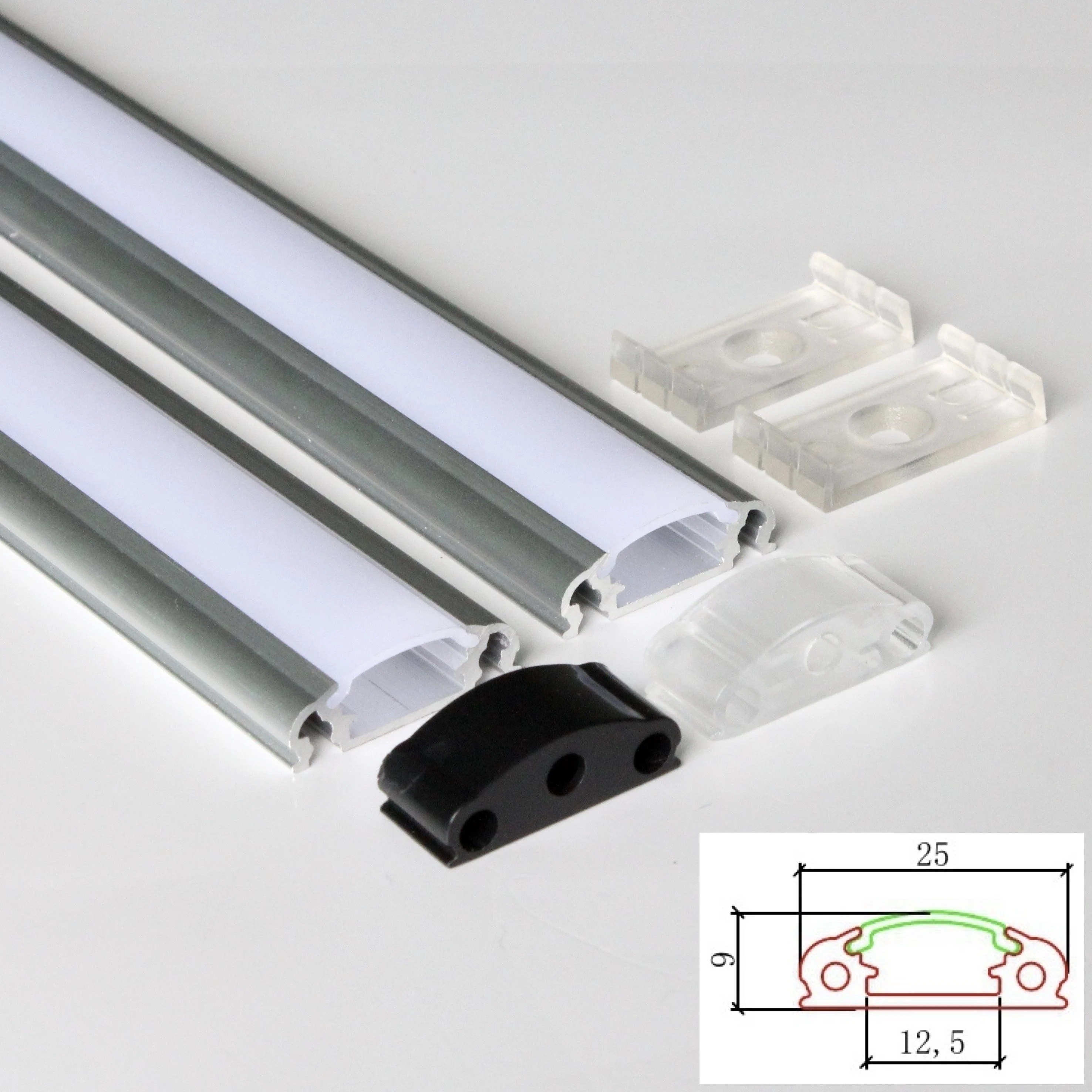 20m (20pcs) a lot 1m per piece led aluminum profile for led strips with milky diffuse cover or transparent cover