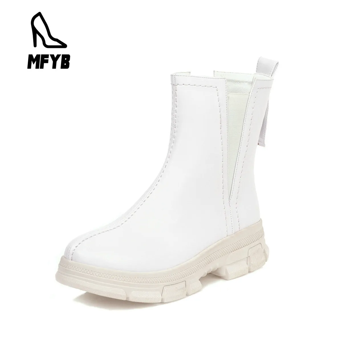 

MFYB Women's boots 2019 winter new comfortable thick bottom flat shoes large size 40-43 wild low tube Chelsea boots