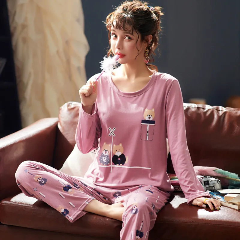 A907pajamas Новые женские пижамные комплекты Осенняя Милая одежда для сна с длинными рукавами и принтом из мультфильмов для девочек пижамы Mujer ночная рубашка для отдыха Одежда для взрослых - Цвет: A907pajamas