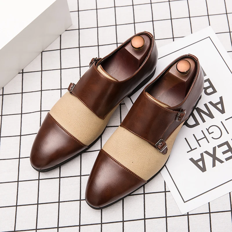 

DECONCE Men's Cap Toe Oxford Double Monk Strap Genuine Leather and Suede Shoes Modern Fashion Dress Shoes Men Casual Shoes