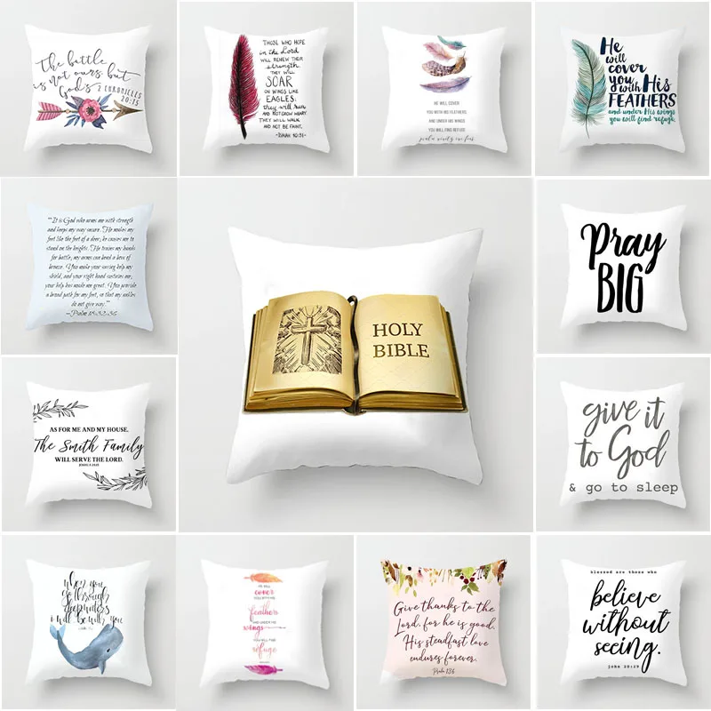 Holy Bible Sayings Polyester Pillowcase Inspirational Quotes Print