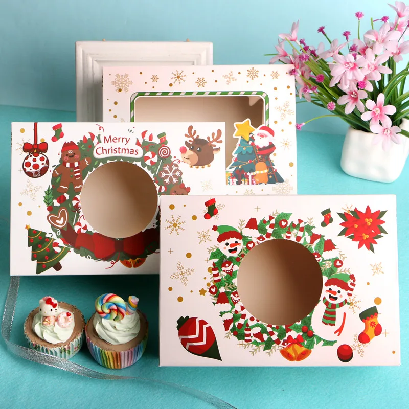 10pcs Merry Christmas Cookie Boxes With Window Kraft Paper Candy Box Gift Packaging Bag Decor For Home Party Favor New Year | Дом и сад