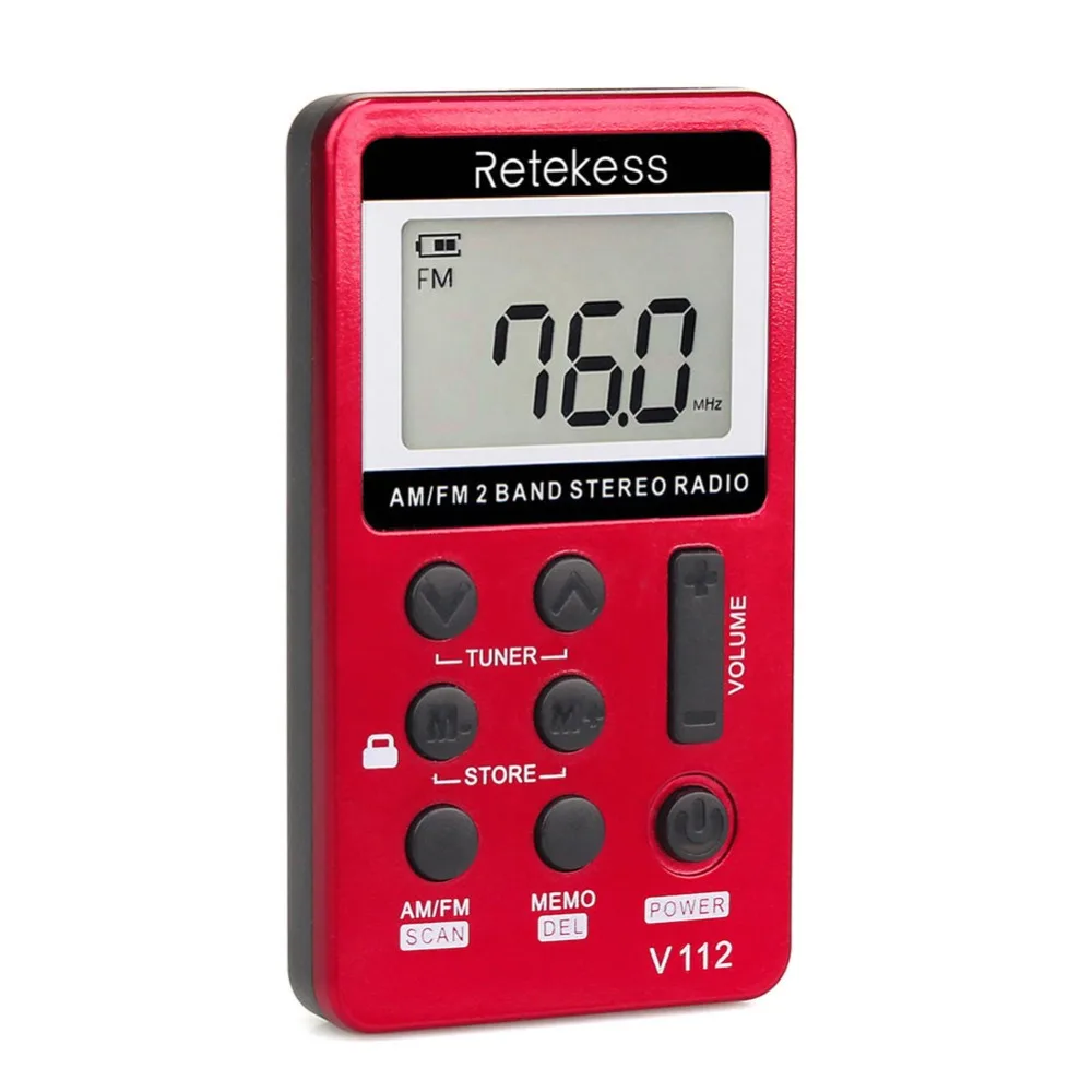Retekess V112 Мини Портативный радиоприемник FM AM 2 диапазона цифровое карманное радио приемник Динамик для наушников для Walkman бег спорт