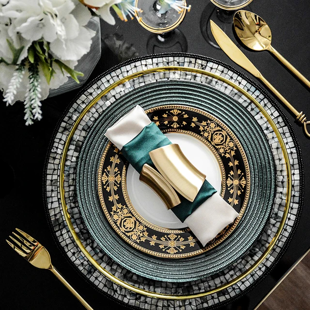 Classic Black With Gold Pattern Teal Tableware Set 1