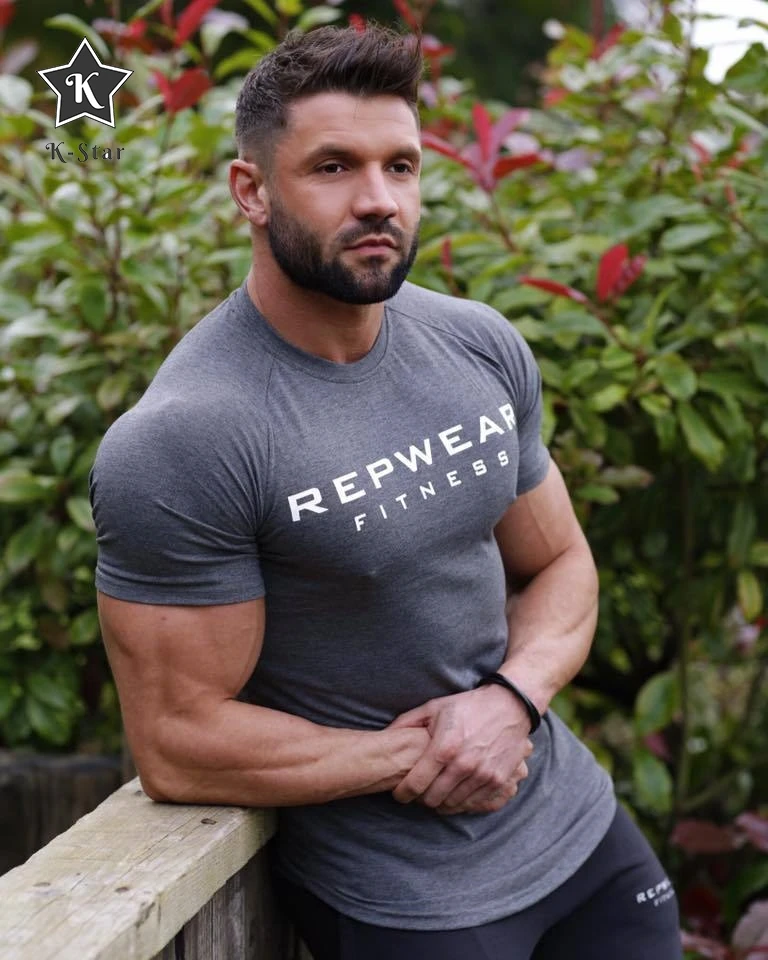 

K-Star Man Tshirt Summer New Fashion Arrival Sports Training short-sleeved men's Casual Slim Cotton t-shirt Fitness Clothes