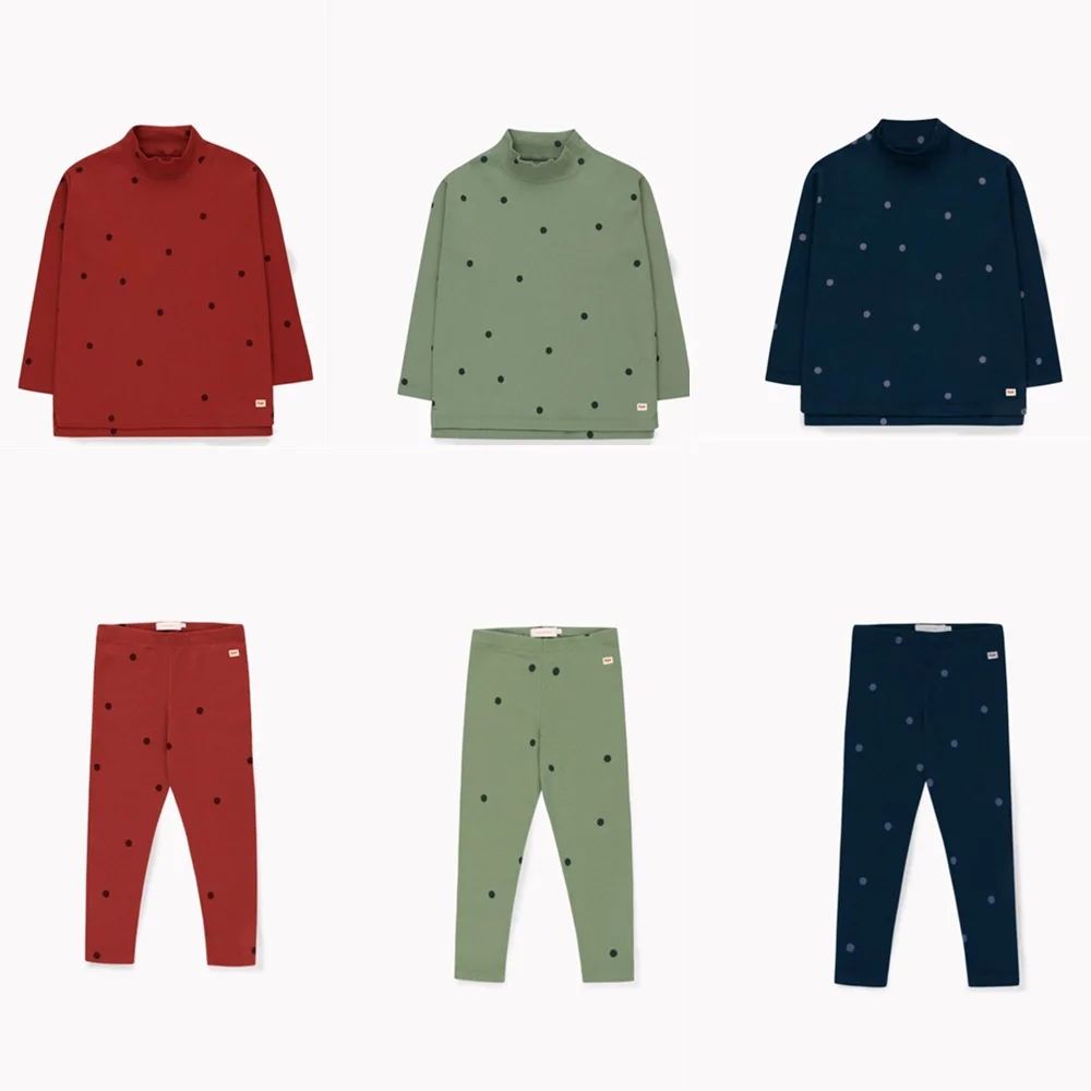 

2019 Tiny Cottons Autumn Winter Boys Girls Dot Print Long Sleeve T Shirts + Pants 2pcs Kids Children Homewear Clothes Sets