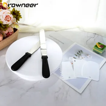 

6Pcs Cake Decorating Set Turntable Spatula Smoother Plastic Cream Dough Baking Tool Pastry Comb Rotating Stand Complete Bakeware