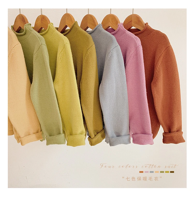 baby girl autumn winter new velvet thick warm sweater children solid color long sleeve tops kids clothing