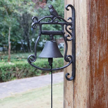 

Antique Black Bird Cast Iron Hand Cranking Door Bell European Country Accents Home Garden Decor Heavy Metal Wall Welcome Bell