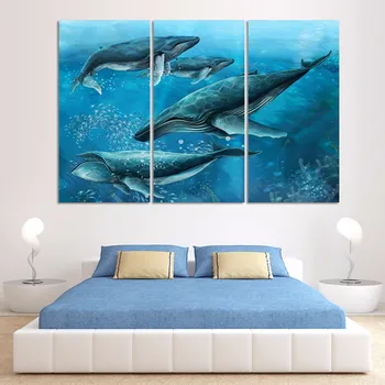 

Framework Living Room Wall Art Pictures HD Printed 3 Panel Blue Ocean Whale Modern Painting On Canvas Home Decoration Posters