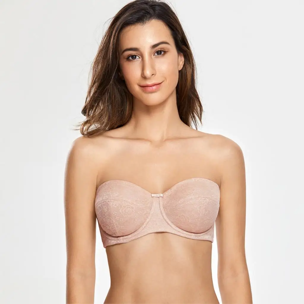 Beige02 Для женщин размера плюс кружево с цветочным мотивом на косточках без подкладки с откидным верхом Поддержка бюстгальтер без бретелек - Цвет: Beige02