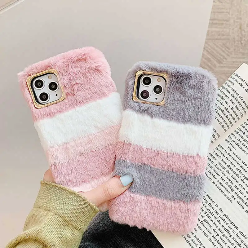Stitching Furry phone case For iPhone 6 6s 7 8 Plus X XR XS MAX 11 Pro Hairy Warm Samsung S8 S9 S10 Note10 9 Cover |