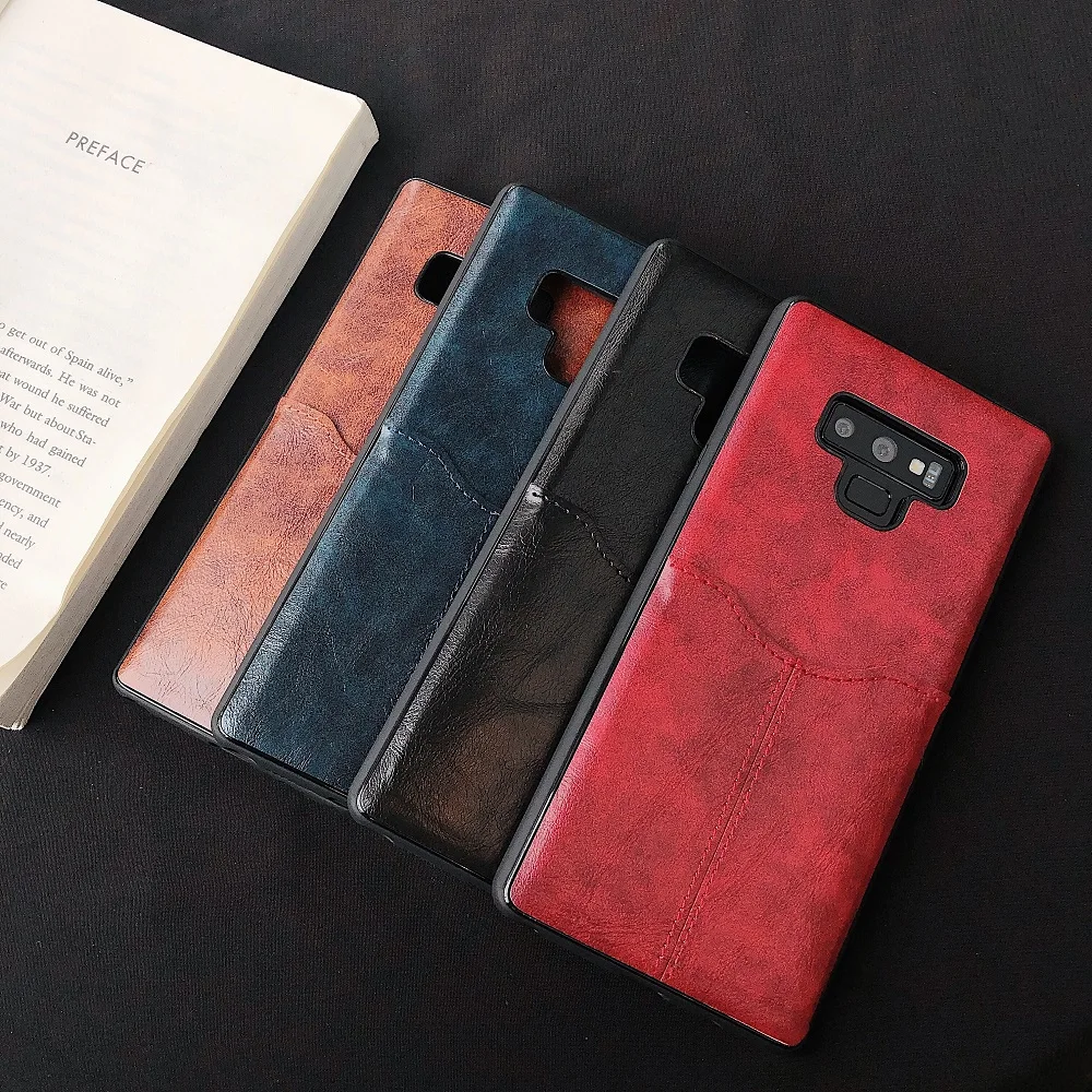 

HKNA Back Case Oil Wax Skin Retro Card Leather Case Slim Business Smart Cover Card Slot for Samsung Galaxy Note9 Pro