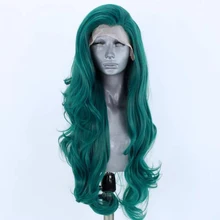 RONGDUOYI натуральные волнистые термостойкие волокна синтетические парики на кружеве для женщин длинный зеленый парик для косплея