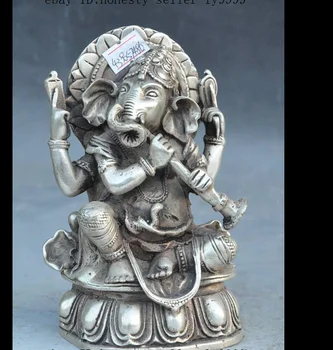

zhmui88002840867+++6"old tibetan buddhism fane silver wealth Elephant Jambhala Mammon buddha statue