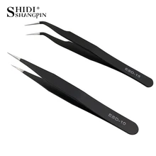 

SHIDISHANGPIN 1pcs Stainless Steel Black Curved Straight Eyebrow Tweezers Eyelash Extension Tweezers False Lashes Makeup Tools