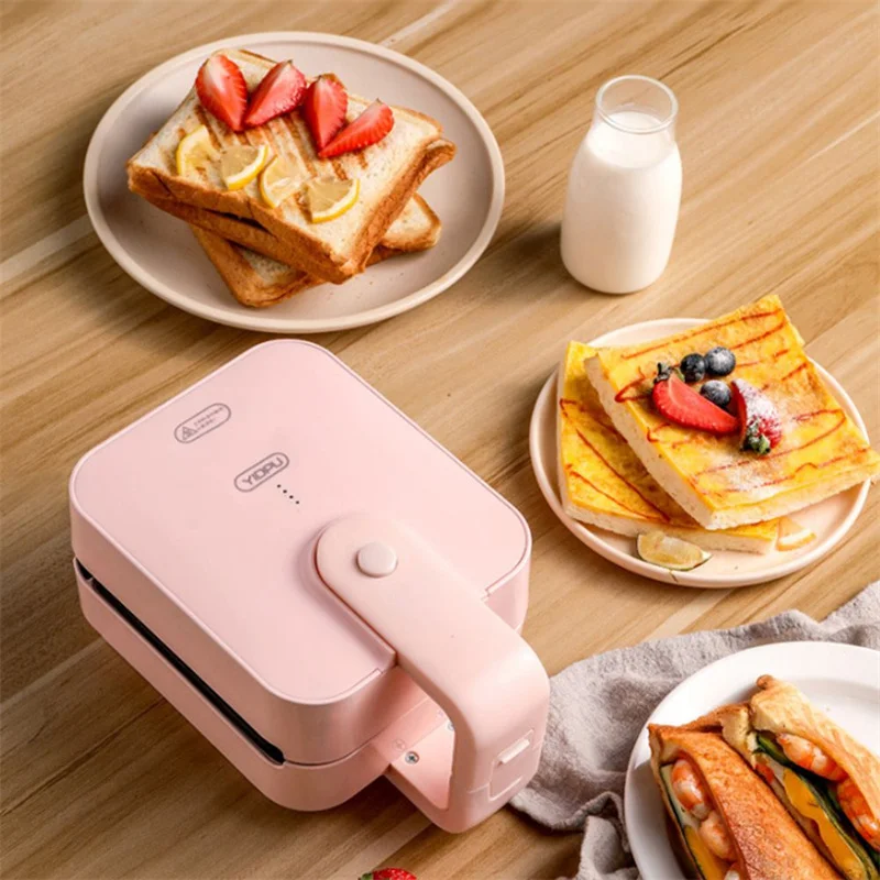 Sandwich Maker Mini Portable Multi-Function Breakfast Machine Nonstick Bread Pressure Heating Toast Baking Pan 220V 600W MB08 uyue preheat station 600w 20 20cm 946c pcb heating station constant temperature mobile phone repair lcd display heat platform