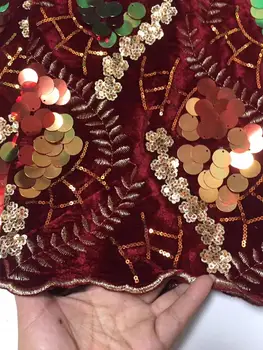 

2020 High Quality Lace Latest African Sequin Lace Fabric Gold Line Embroidery African French Velvet Lace Fabric for Party Dress