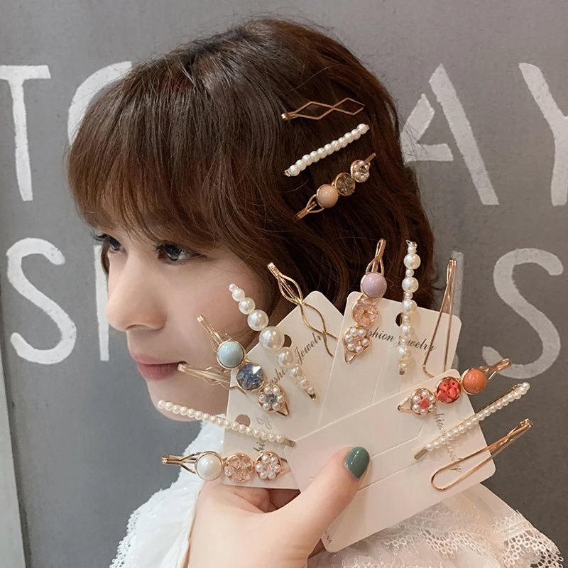 3pcs/set Pearl Beads Metal Fashion Woman Girl Hair Clips Hairband Bobby