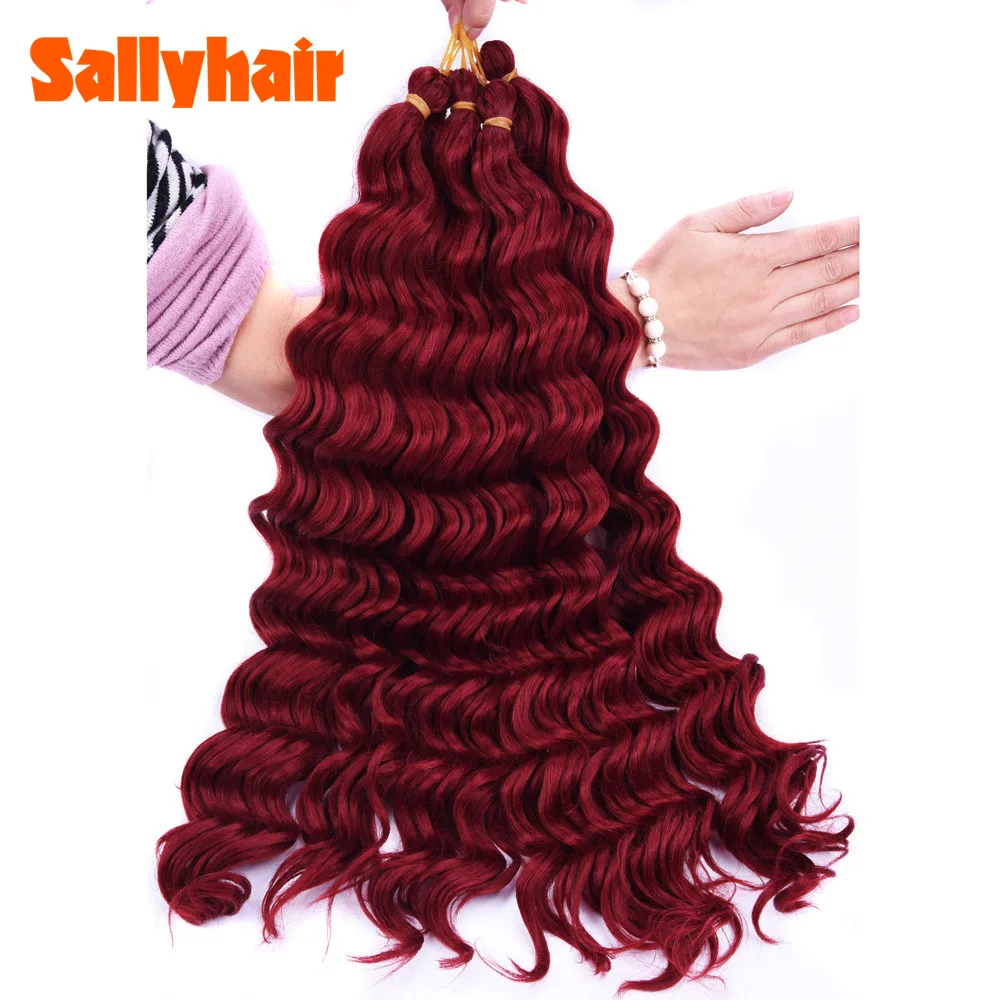 Sallyhair High Temperature Synthetic Deep Wave Twist Crochet Braids Black Color Bulk Hair Extension  (49)