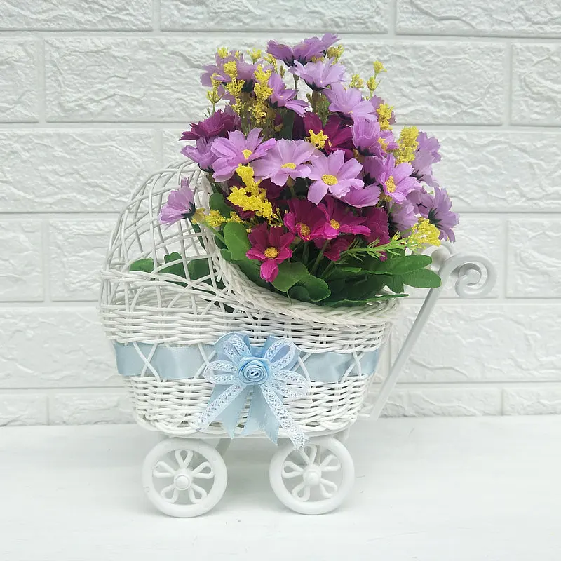 

2pcs Flower Basket Vase Storage Container Wedding Party Decor Decoration Bedroom Candy Gift Baby Carriage Shape Design
