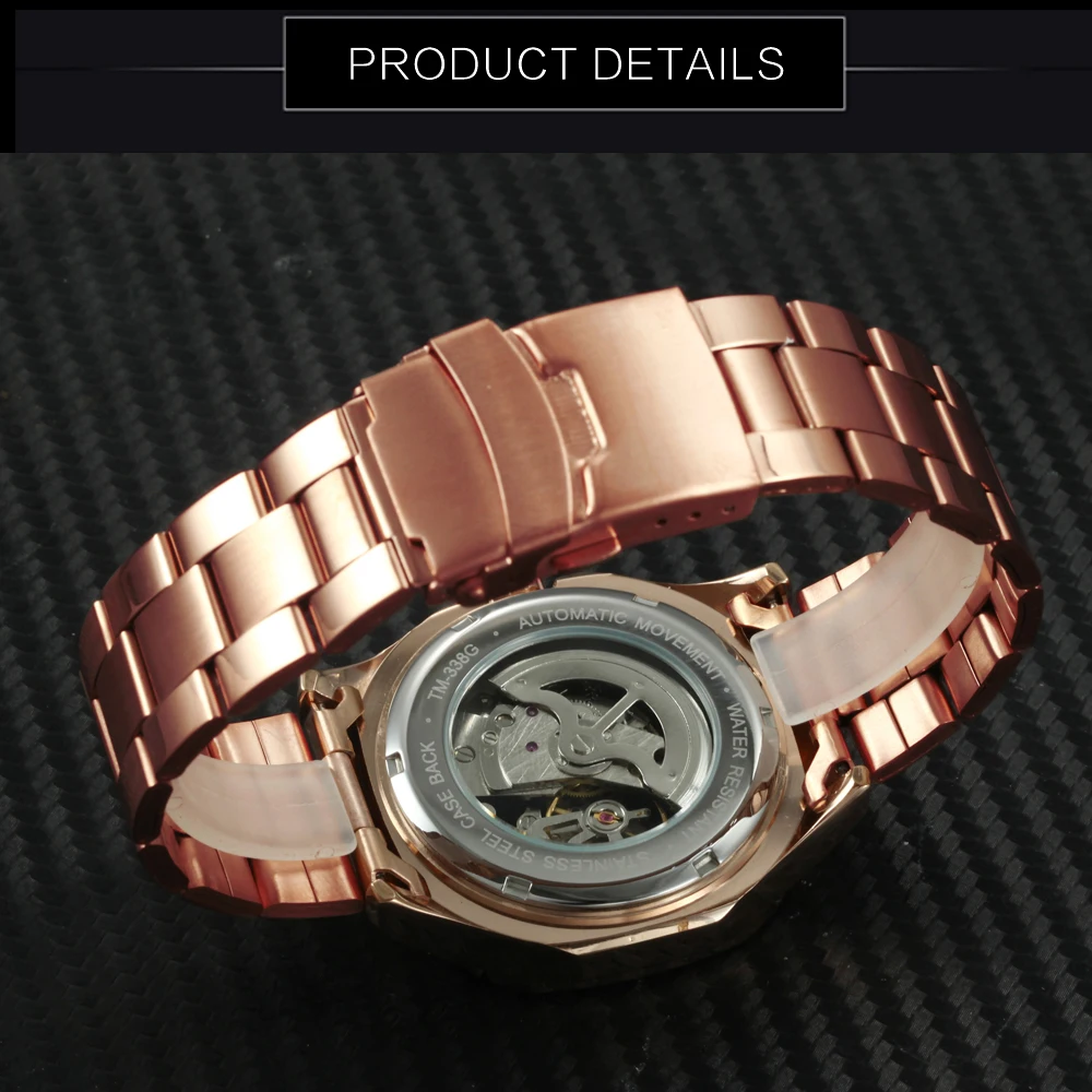 Cena Zwycięzca oficjalny Vintage automatyczny zegarek mężczyźni szkielet mechaniczne męskie zegarki Top marka luksusowe Rose złoty klasyczna sukienka zegar