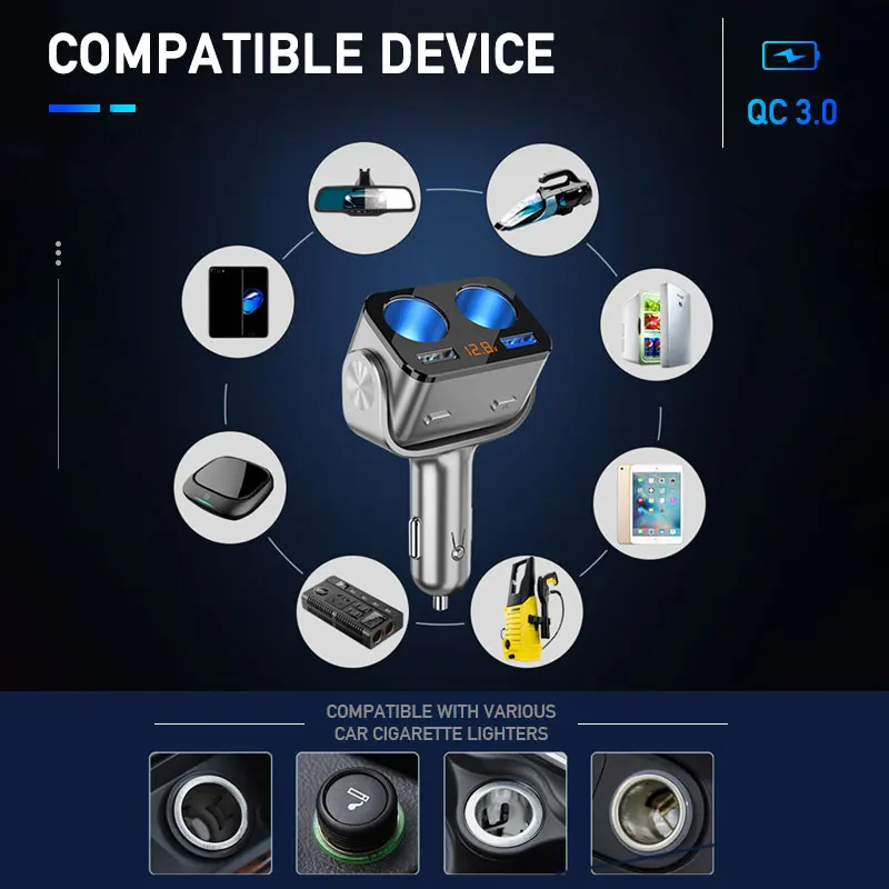 QC3.0 быстрая Зарядное устройство с двумя портами USB розетка для автомобильного